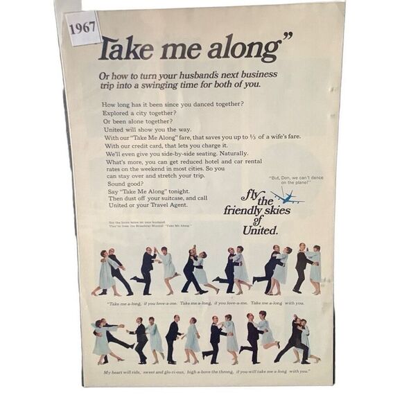 Vintage 1967 United Airlines Take Me Along Ad Advertisement - Picture 2 of 4